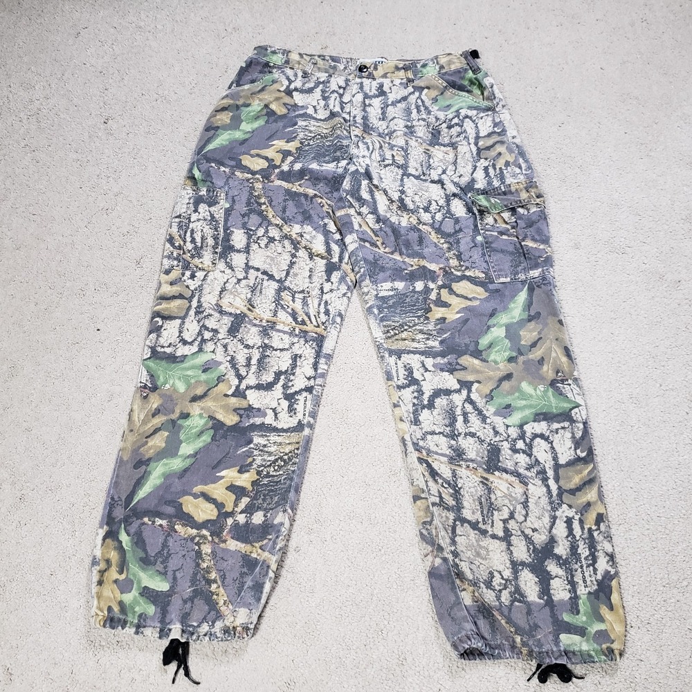 Vintage Jerzees Outdoors‎ Pants Men Large Camo Baggy Paratroop Pockets Trebark